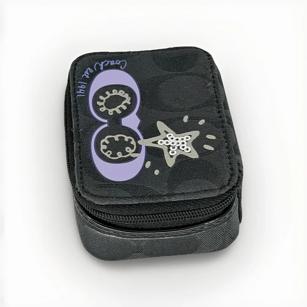 Coach Signature C Triple Pill Case Travel Organizer Black Purple 1941